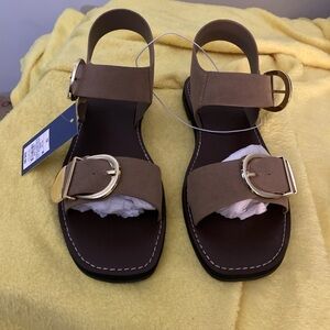 Universal Thread Brown Leather Sandals with Silver Buckles
